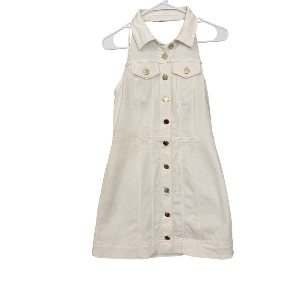 Alice + Olivia Kendall Denim Halter Mini Dress US 6 White Cowgirl Western Boho - Picture 13 of 15